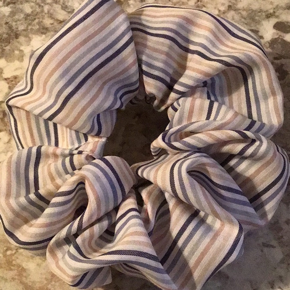 Blue tan white pinstripe oxford shirt scrunchie